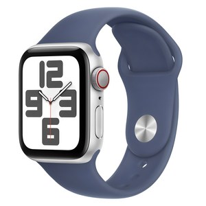 Apple 정품 2024 애플워치 SE 2세대 알루미늄 케이스, 40mm, Cellula, 실버 / 데님 스포츠 밴드, S/M