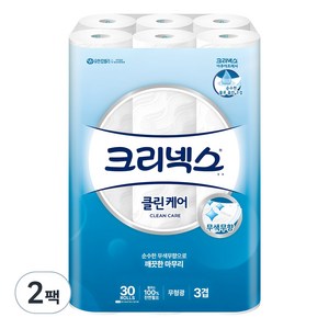 크리넥스 클린케어 천연펄프 3겹 고급롤화장지, 25m, 30개입, 2개