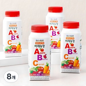 파스퇴르 유기가공식품 인증 야채농장 ABC 과채 주스, 190ml, 8개