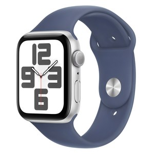 Apple 정품 2024 애플워치 SE 2세대 알루미늄 케이스, 44mm, GPS, 실버 / 데님 스포츠 밴드, S/M