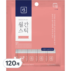 브리더랩 하루에 하나씩 월간스틱 고양이 간식, 닭가슴살 + 연어 혼합맛, 120개, 11g