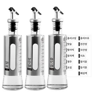 이우아여사 304스텐 유리 오일병 320ml x 3개 + 13종스티커, 1세트