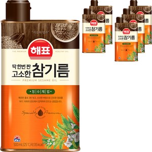 해표 딱 한번 짠 고소한 참기름, 500ml, 6개