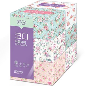 코디 뉴플라워 천연펄프 미용티슈 2겹, 250매, 6개