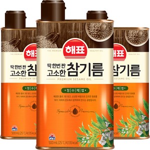 해표 딱 한번 짠 고소한 참기름, 500ml, 3개