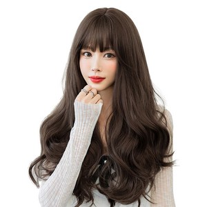 하이유니 러블리 펌 롱 헤어 긴머리 통가발 가발 62cm + 가발망 + 거치대 세트, 챠콜블랙, 1세트