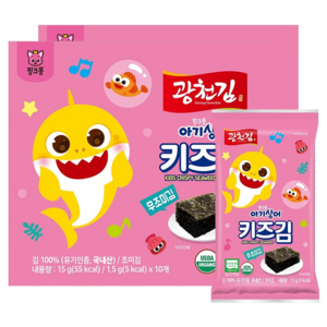 광천김 핑크퐁 아기상어 키즈김, 무조미김, 15g, 2개