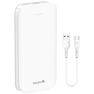 밸류엠 라이트 핏 보조배터리 10000mAh + C타입 케이블 세트, VM-B2PA103P10W, 화이트