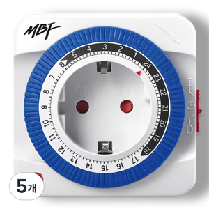 엠비에프 24시간 절전형 타이머 콘센트 스위치 1구 MBF-TSW24A, 78cm, 혼합색상, 5개
