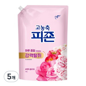 피죤 고농축 강력탈취 오리지널 섬유유연제 로맨틱플라워 리필, 1.6L, 5개