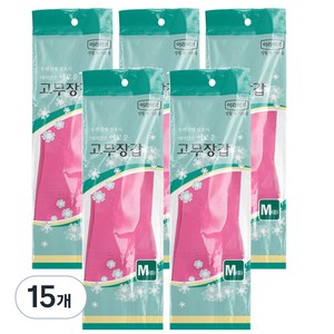 롯데이라이프 고무장갑, 핑크, 중(M), 15개
