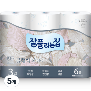 잘풀리는집 클래식 3겹 고급롤화장지, 25m, 6개입, 5개