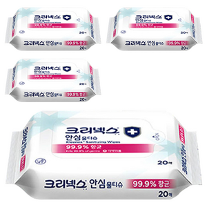 크리넥스 안심 물티슈 휴대용, 20매, 4개