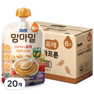 맘마밀 유아용 안심이유식 퓨레 오트밀과 사과프룬, 20개, 100g, 혼합맛(사과/프룬/오트밀)