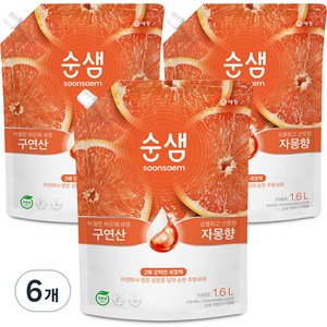 순샘 구연산 자몽 주방세제 리필, 1.6L, 6개