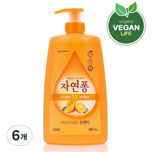 자연퐁 용기형 주방세제 오렌지, 6개, 980ml