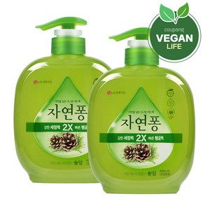 자연퐁 찌든때 걱정없는 솔잎 주방세제 용기형, 490ml, 2개