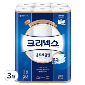 크리넥스 울트라클린 천연펄프 3겹 고급롤화장지, 27m, 30개입, 3개