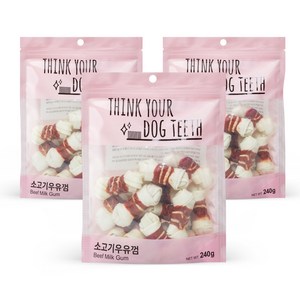 더주스 Think your dog teeth 딩고 소가죽 강아지 껌 소 15p, 소고기 우유맛, 240g, 3개