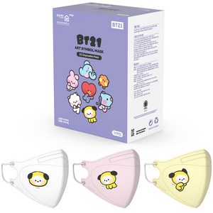 어린숨엣지 라인프렌즈 BT21 아트심볼 새부리형 컬러마스크 소형 CHIMMY 미니니 3종 x 10p 세트, 1세트, 화이트, 라이트핑크, 옐로우