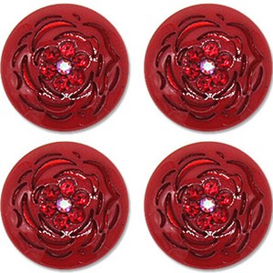 포인트 보석 큐빅 단추 장미1 15mm, 레드, 4개