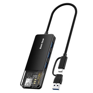 베이직기어 USB C / A타입 4포트 4in1 허브, 블랙, 1개