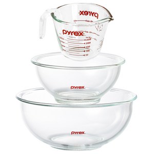 파이렉스 오븐용 내열유리제 오리지날 계량컵 250ml + 믹싱볼 880ml + 믹싱볼 2400ml, 투명, 1세트