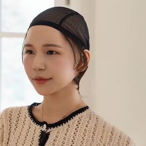 여성용 모자가발 인모 잔머리 언더캡, 블랙캡 내츄럴브라운, 1개