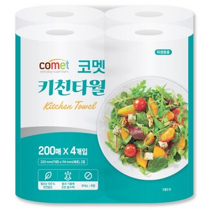 코멧 천연펄프 키친타월, 4개, 200매