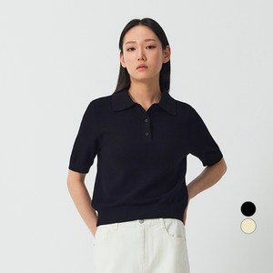 JAJU(자주) 여성용 코튼 카라 반팔 니트