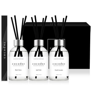 코코도르 화이트라벨 디퓨저 200ml x 3개 + 리드스틱 20p, 블랙체리 + 에이프릴 프레쉬 + 프렌치 라벤더, 1세트