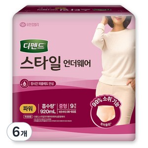 디펜드 여성용 스타일 언더웨어 성인기저귀 파워 대형, 중형, 9개입, 6개