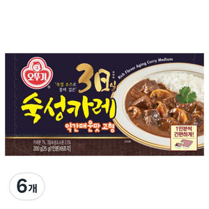 오뚜기 3일 숙성 카레 약간매운맛 고형, 200g, 6개