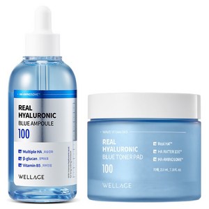 웰라쥬 리얼 히알루로닉 블루 100 앰플 100ml + 블루 토너 패드 70매 210ml 세트, 1세트