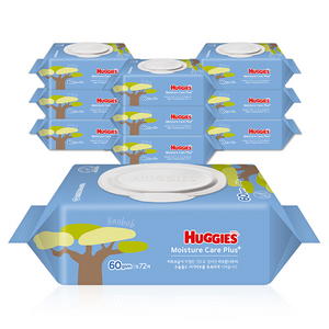 하기스 모이스쳐케어 플러스 유아물티슈 캡형, 60g, 72매, 10개