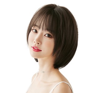 하이유니 스트레이트 펌 숏 컷 헤어 단발 통가발 가발 32cm + 가발망 + 거치대 세트, 챠콜블랙, 1세트