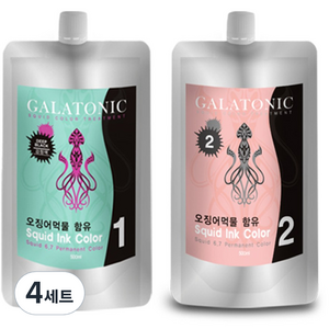 갈라토닉 스퀴드 잉크 칼라 1제 500ml + 2제 500ml 염색제, 2N검정색, 4세트