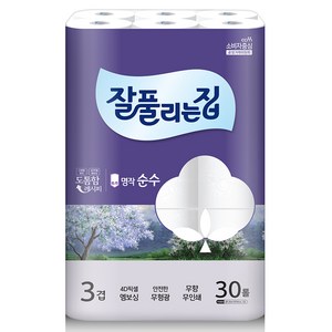 잘풀리는집 명작 순수 3겹 롤화장지, 30m, 30개입, 1개