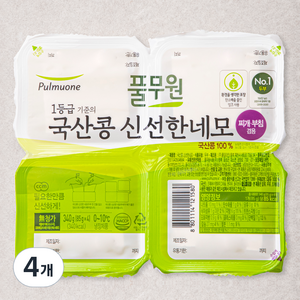 풀무원 국내산 콩 신선한 네모 두부, 340g, 4개