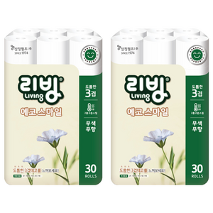 리빙티슈 3겹 에코스마일 롤화장지 22m, 30개입, 2개