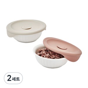 락앤락 바로 한끼 도자기 밥용기, 2세트, 몸체 355ml 2p + 뚜껑캡 2p