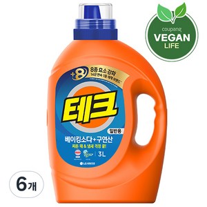 테크 베이킹소다 플러스 구연산 액상세제 본품, 3L, 6개