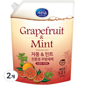 키친솝 자몽 앤 민트 친환경 주방세제, 1.2L, 2개