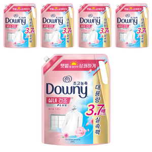 다우니 엑스퍼트 실내건조 플러스 초고농축 섬유유연제 플로럴 프레시향 리필, 2.6L, 5개