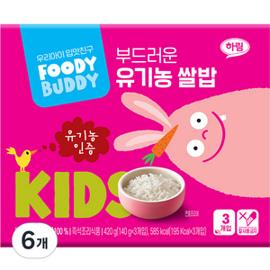 푸디버디 부드러운 유기농 쌀밥 6p, 140g, 6개