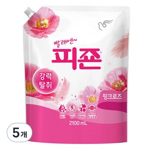 피죤 강력탈취 섬유유연제 핑크로즈 리필, 2.1L, 5개