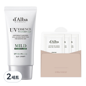 달바 비건 워터풀 마일드 선크림 SPF 50+ PA++++ 50ml + 약산성 젤클렌저 9ml 세트, 2세트