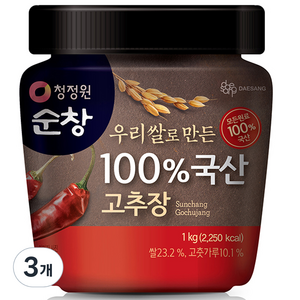 청정원순창 우리쌀로 만든 국산 고추장, 1kg, 3개