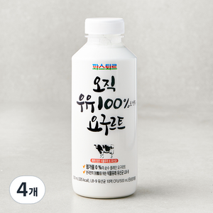 파스퇴르 오직 우유 100퍼센트 요구르트, 500ml, 4개