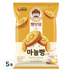 농심 빵부장 마늘빵, 55g, 5개